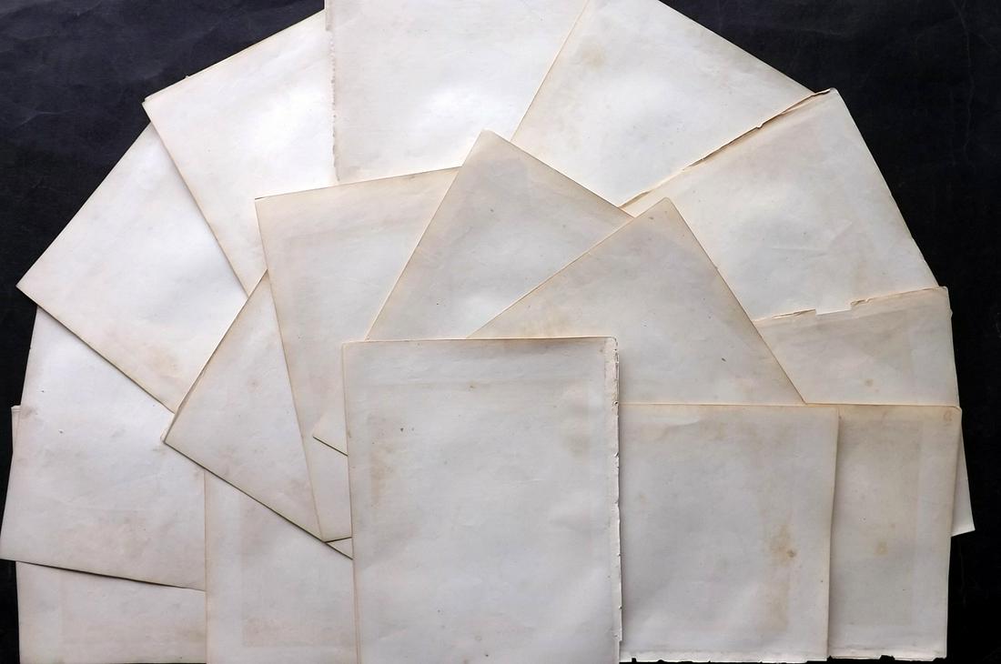 Old Paper, Bookbinding 1878 Lot of 19 Uniform Stock Paper Sheets, 4to: Lot of Uniform Stock Paper Sheets. Made in Britain in 1878. 4to. Paper Size: 10.5 x 8 inch (27 x 21cm) Very light offsetting to one side only. Minor toning, Otherwise fine