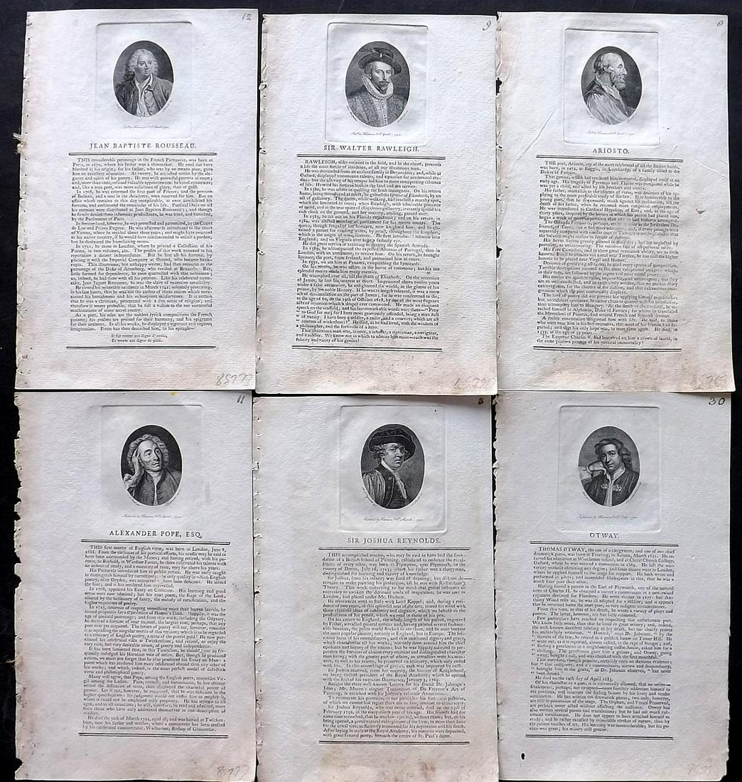 Biographical Magazine 1793 Lot of 6 Copper Engraved Portraits: Copper Plates Published 1793, London for "The Biographical Magazine: Containing Portraits & Characters..." by Various. Descriptive text below image. Reverse side blank. Paper Size: 9 x 5.5 inch (23 x 
