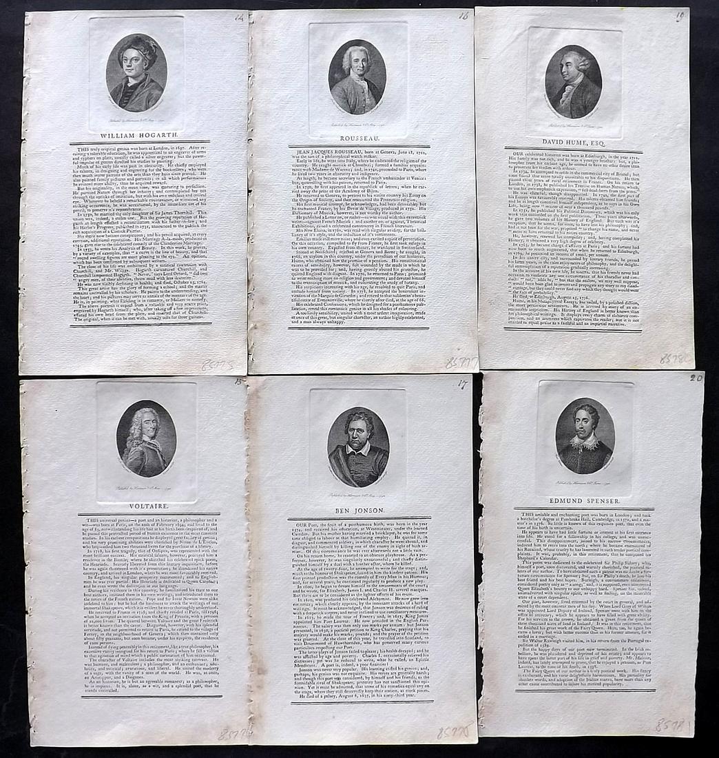Biographical Magazine 1793 Lot of 6 Copper Engraved Portraits: Copper Plates Published 1793, London for "The Biographical Magazine: Containing Portraits & Characters..." by Various. Descriptive text below image. Reverse side blank. Paper Size: 9 x 5.5 inch (23 x 
