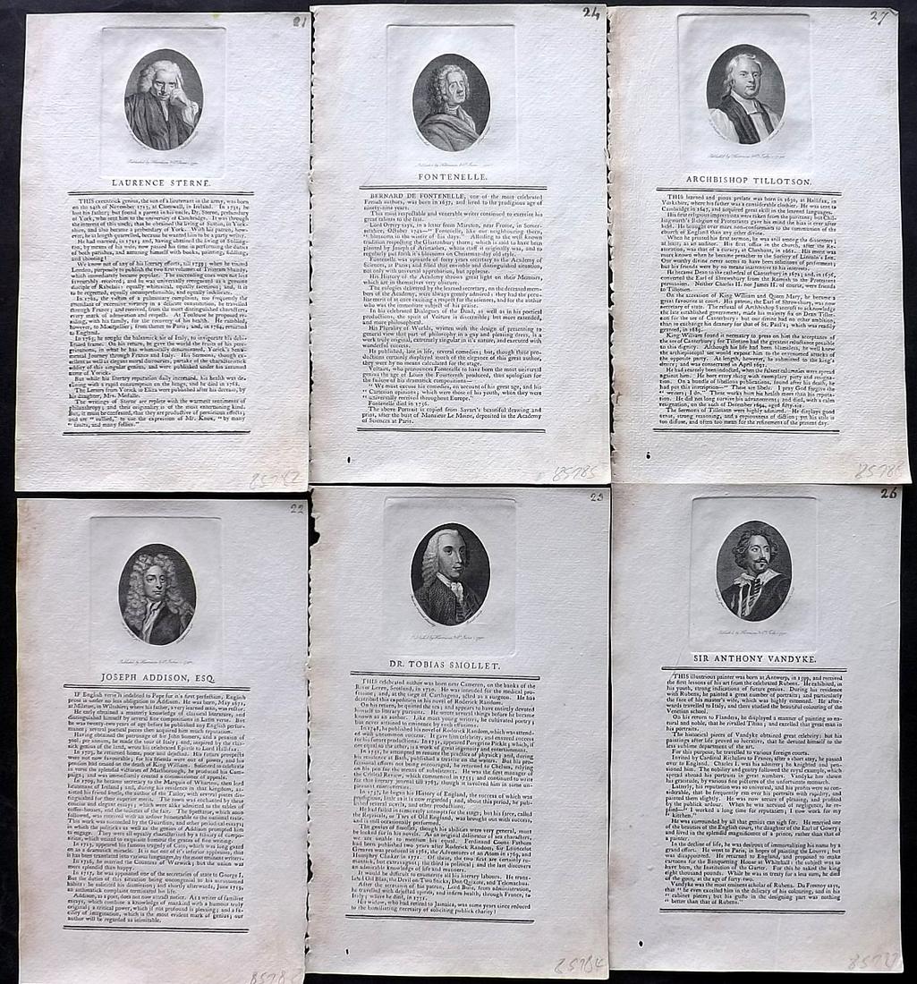 Biographical Magazine 1793 Lot of 6 Copper Engraved Portraits: Copper Plates Published 1793, London for "The Biographical Magazine: Containing Portraits & Characters..." by Various. Descriptive text below image. Reverse side blank. Paper Size: 9 x 5.5 inch (23 x 