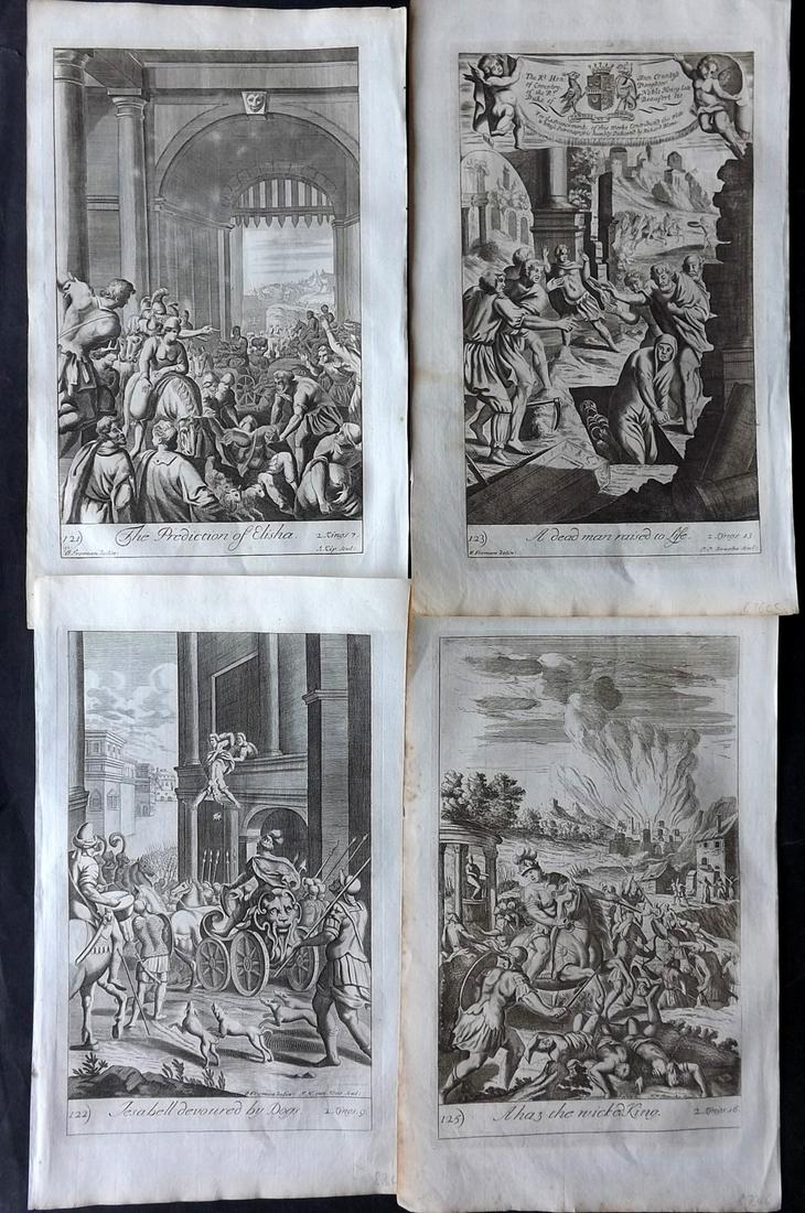 Blome, Richard C1720 Lot of 4 Folio Antique Religious Prints: Folio Copper Plates Published C1720 by M. Cooper, London for "The History of the Holy Bible" by Richard Blome. Some of the best Artist's of the time were commissioned to Engrave the images, including 