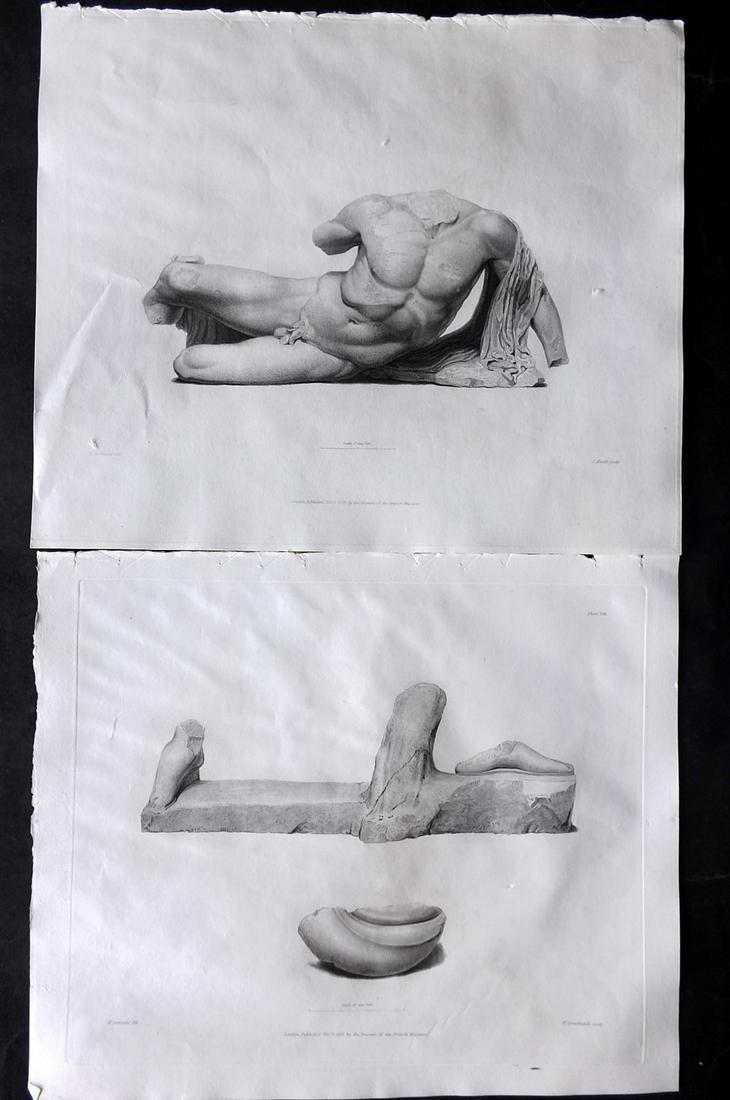 British Museum Ancient Marbles 1828 Pair of Greek Statue Prints (1 of 2)