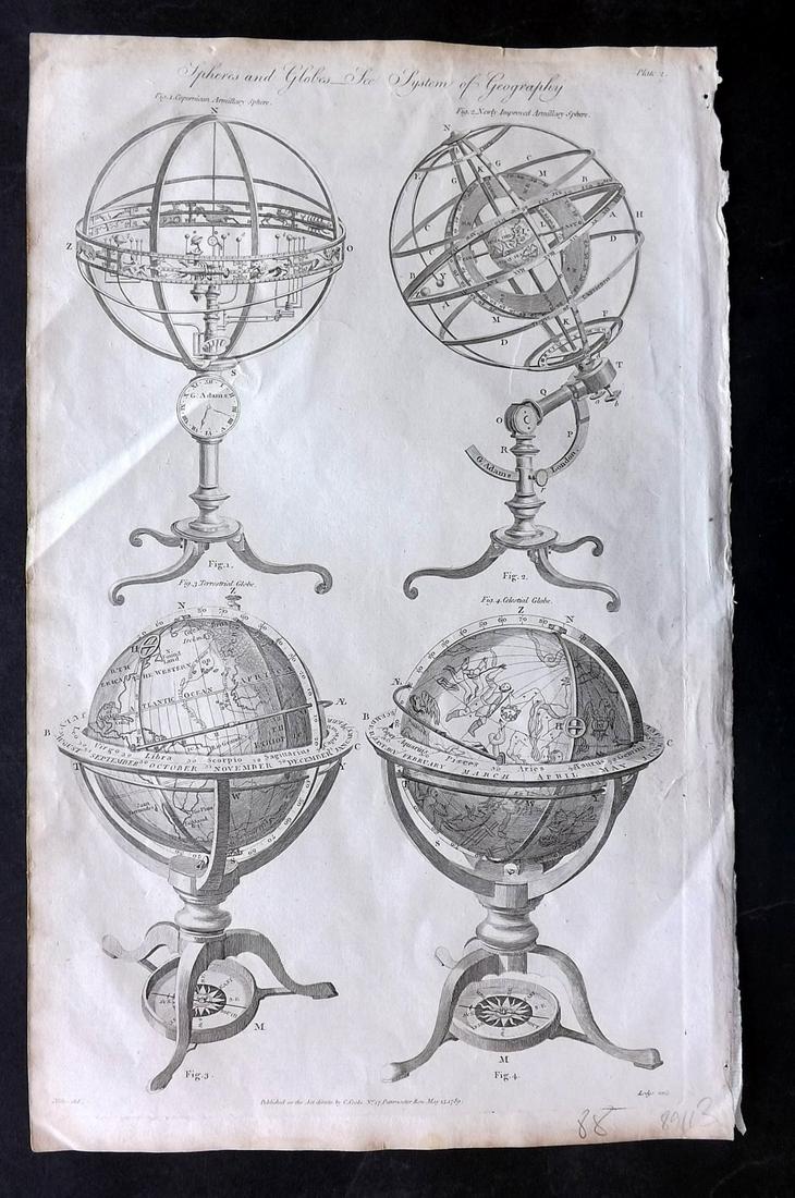Hall, William 1789 Folio Astronomy Print. Speres and Globes (1 of 2)