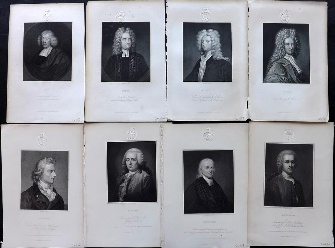 Knight, Charles 1830's Lot of 8 Steel Engraved Portraits (Library Stamps): Steel Engravings Published 1833-37 by Charles Knight & The SDUK, London for "The Gallery Of Portraits: With Memoirs" Paper Size: 10 x 7 inch (26 x 19cm) Approx. Discrete library blindstamp in top marg