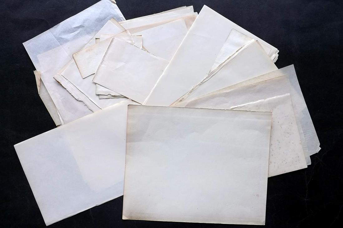 Old Paper, Bookbinding 19th Cent Lot of 40 Wove & Stock Paper Sheets: Lot of Wove and Stock Sheets. British and French. Sizes incl 8vo, 4to and irregular sizes. Paper Size: Up to 11 x 9 inch (28 x 23cm) Good Condition overall