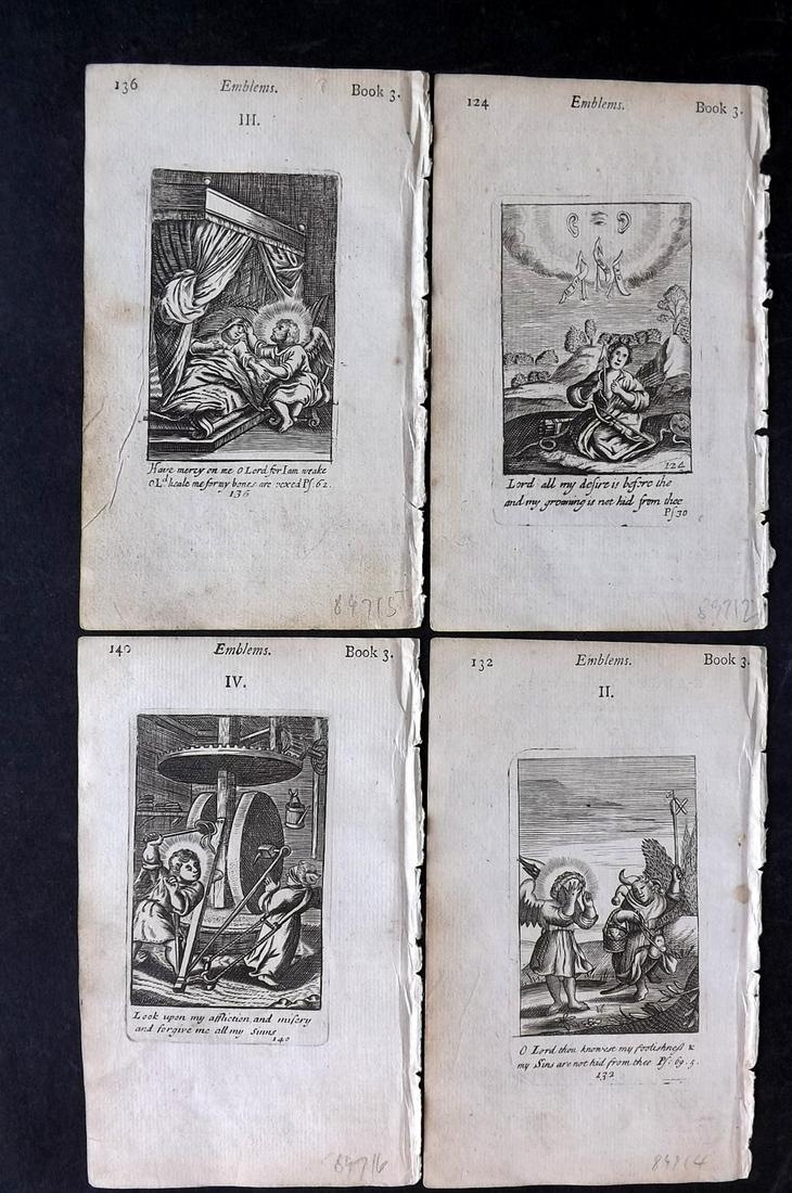 Quarles, Francis 1736 Lot of 4 Antique Emblem Prints (1 of 2)