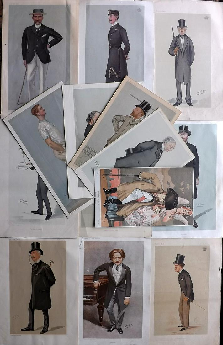 Vanity Fair Prints 19th Cent. Lot of 14 Spy etc Cartoons: Chromolithograph Published 1869-1914, London for "Vanity Fair" Paper Size: Up to 15 x 10 inch (38 x 26cm) Approx. All with faults, often only minor faults