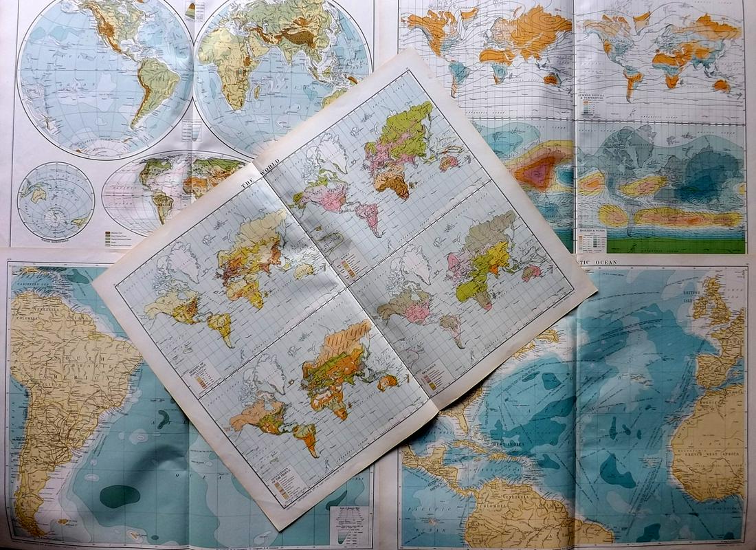 Gross, Alexander 1920 Lot of 5 Large Maps. World & Oceans (1 of 3)