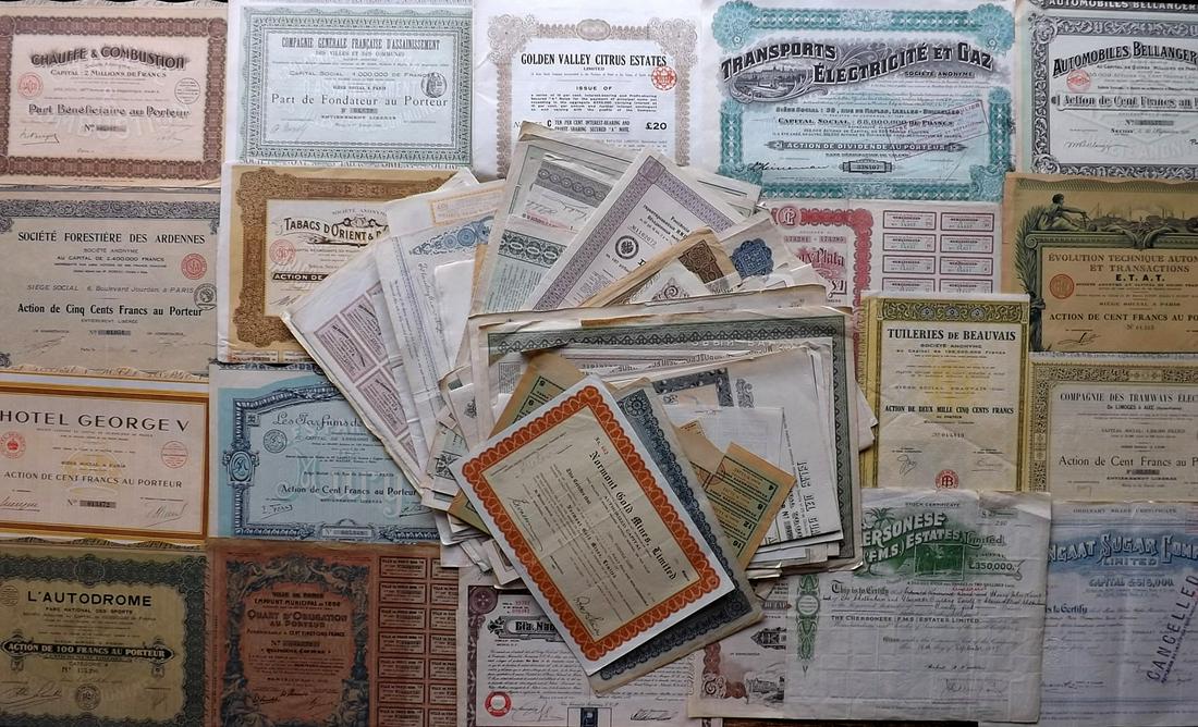 Stocks, Bonds & Share Certificates 1880's-1930's Mixed Lot of 65+ (1 of 9)