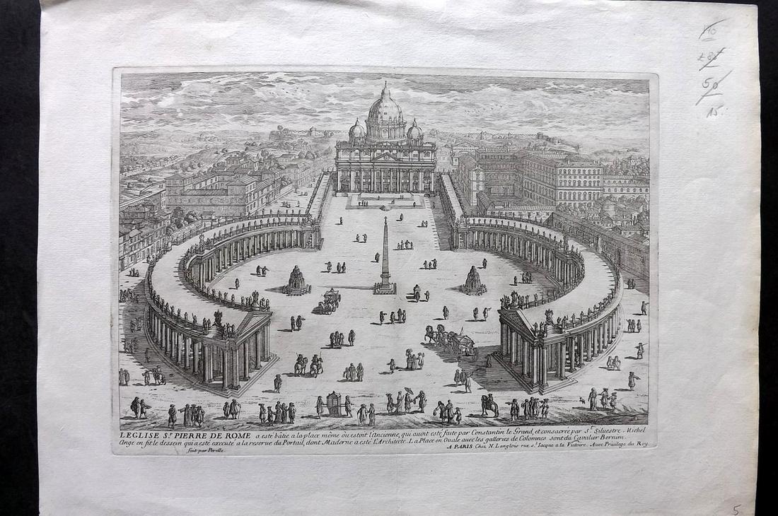After Perelle C1685 Folio Print. St. Peters, Vatican, Rome, Italy (1 of 2)
