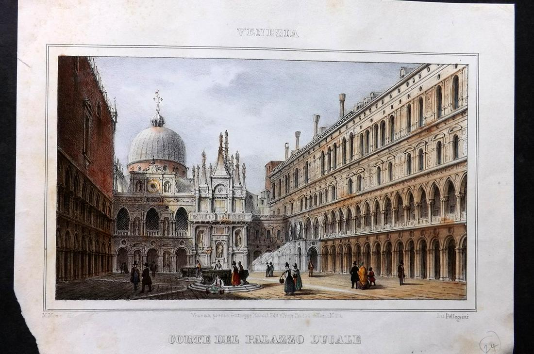 Moro, Marco C1845 Hand Col Print. Palazzo Ducale, Venice, Italy (1 of 2)