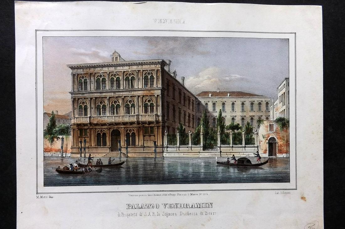 Moro, Marco C1845 Hand Col Print. Palazzo Vendramin, Venice, Italy (1 of 2)