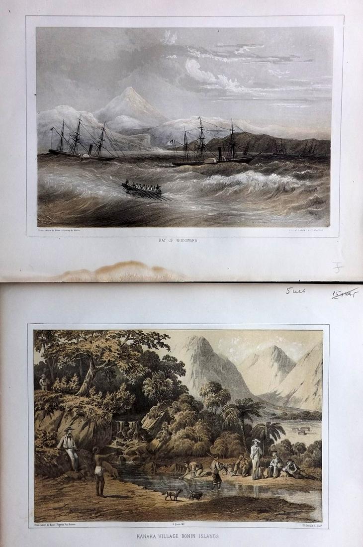 Perry, Commodore 1856 Pair of Prints. Bonin Islands & Wodowara, Japan (1 of 2)