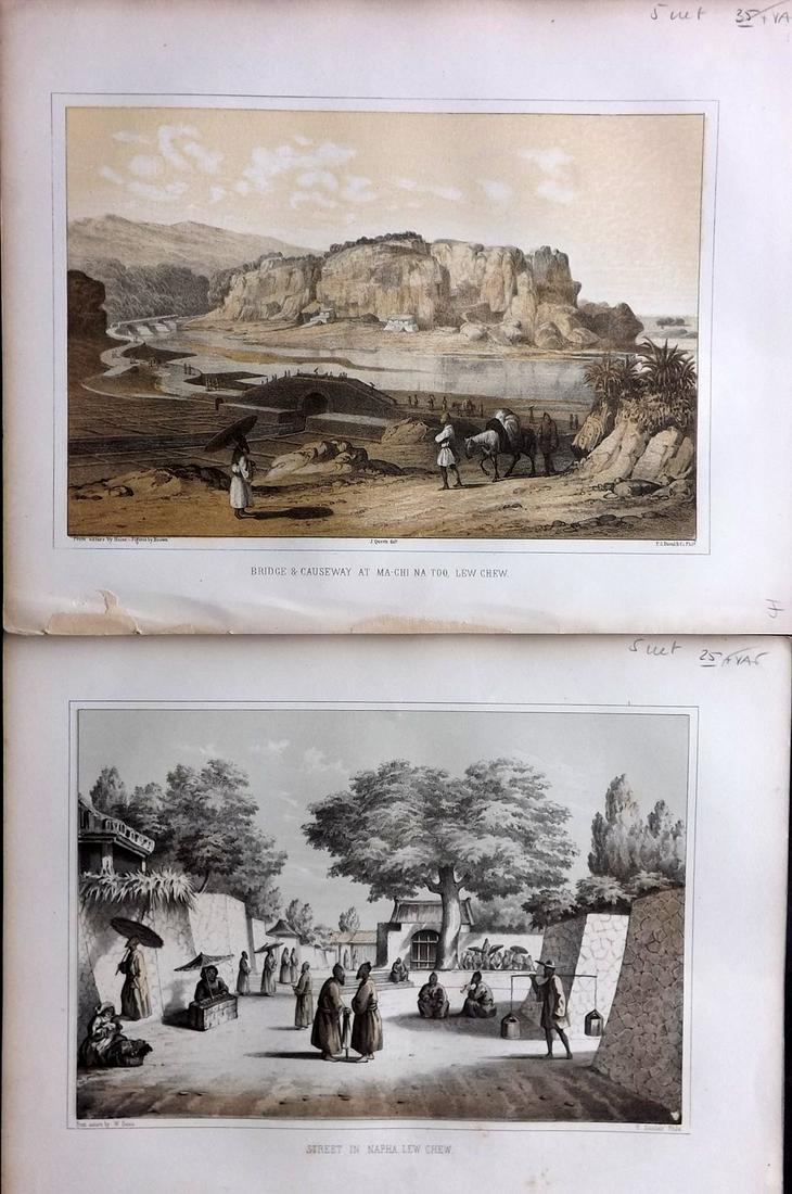 Perry, Commodore 1856 Pair of Prints. Lew Chew, Japan (1 of 2)
