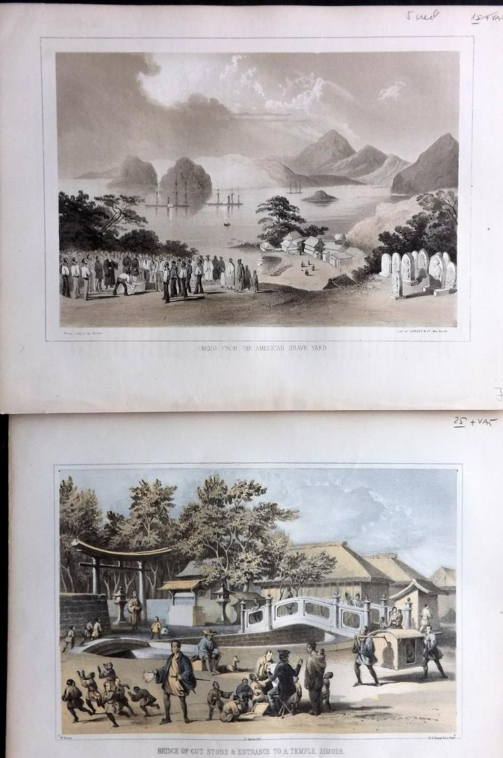 Perry, Commodore 1856 Pair of Prints. Simoda, Japan (1 of 2)