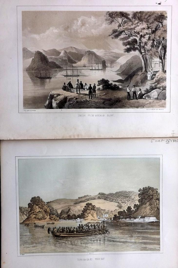 Perry, Commodore 1856 Pair of Prints. Tokyo & Simoda, Japan (1 of 2)