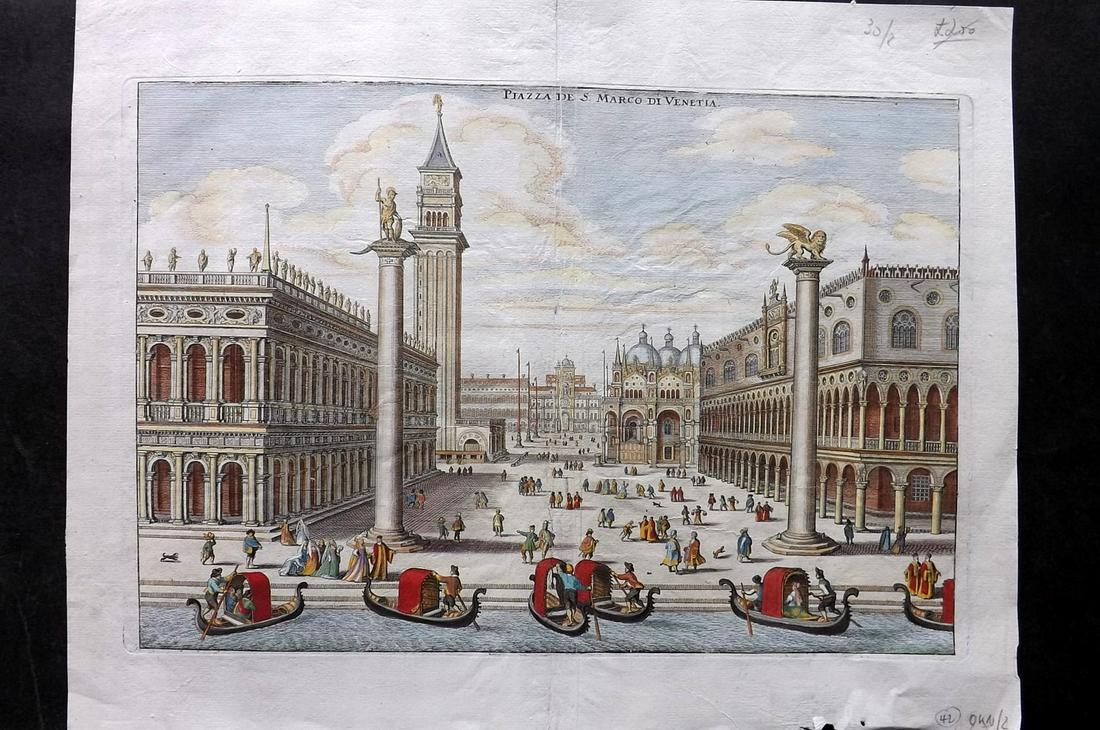 Zeiler & Merian 1640 Hand Col Print. St. Marks Square, Venice, Italy (1 of 2)