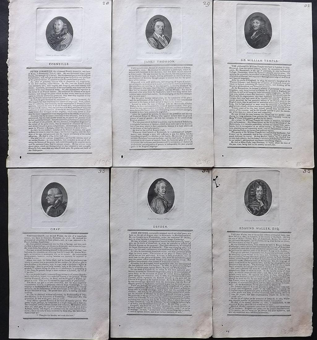 Biographical Magazine 1793 Lot of 6 Copper Engraved Portraits: Copper Plates Published 1793, London for "The Biographical Magazine: Containing Portraits & Characters..." by Various. Descriptive text below image. Reverse side blank. Paper Size: 9 x 5.5 inch (23 x 