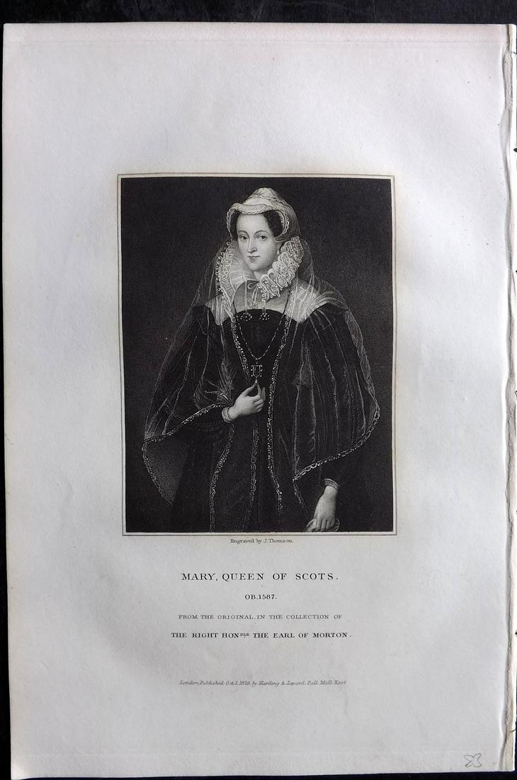 Lodge, Edmund C1830 Antique Portrait Print. Mary Queen of Scots: Steel Engraving Published 1823-36, London for "Portraits of Illustrious Personages of Great Britain" by Edmund Lodge. Paper Size: 10.5 x 7 inch (27 x 18cm) Good Condition overall
