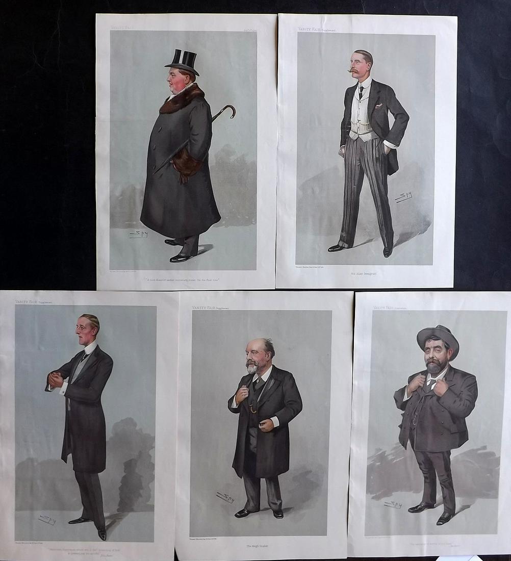 Vanity Fair Prints 1905 Lot of 5 Spy etc Cartoons: Chromolithograph Published 1869-1914, London for "Vanity Fair" Paper Size: 15 x 10 inch (38 x 25cm) Approx. All with bio text paster to reverse. Good Condition