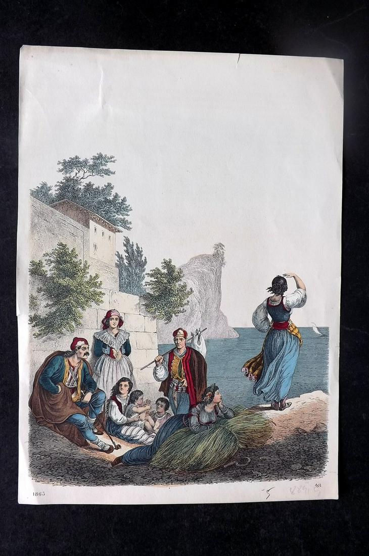 Hoffmann, Carl 1863 Hand Col Print. Dalmatia Costume, Croatia 48: Hand Colored Lithograph Published 1842-80, Stuttgart for "Das Buch der Welt" by Carl Hoffmann. Paper Size: 9.5 x 7 inch (25 x 18cm) Approx. Good Condition overall