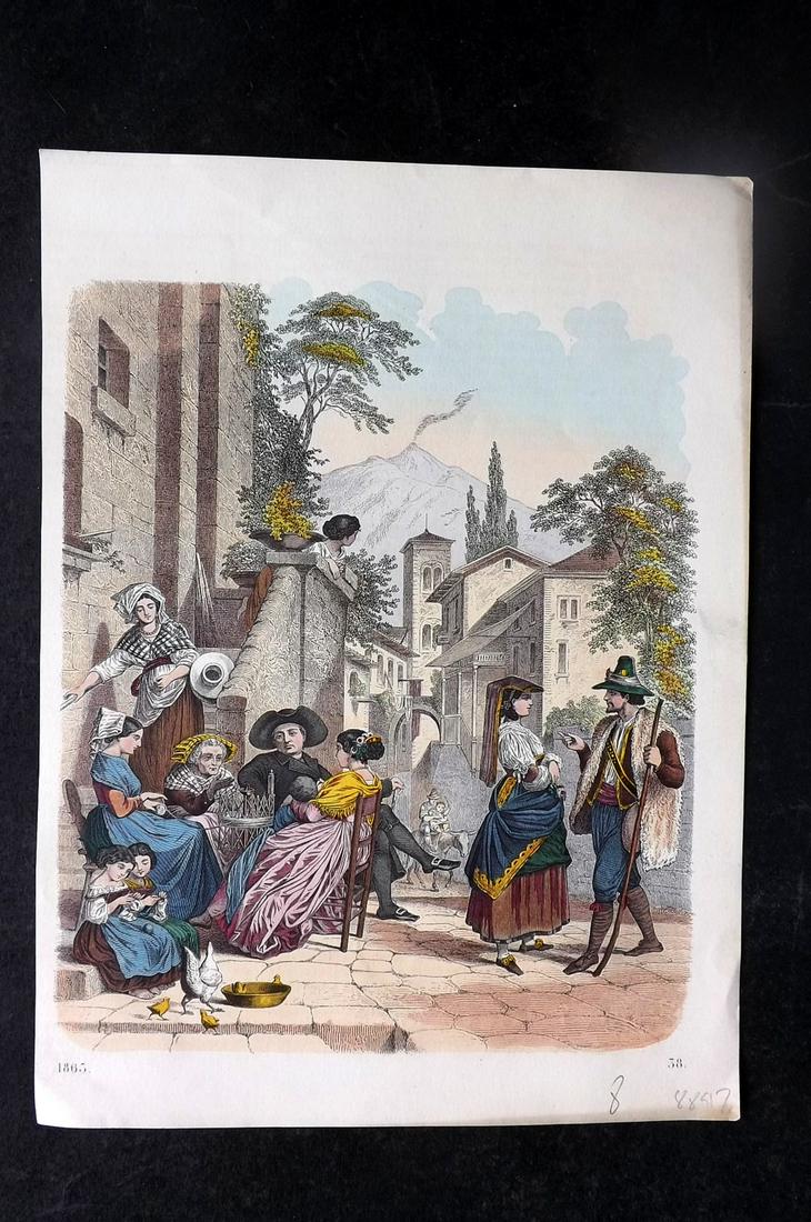 Hoffmann, Carl 1863 Hand Col Print. Villagers Catania, Sicily, Italy 38 (1 of 1)
