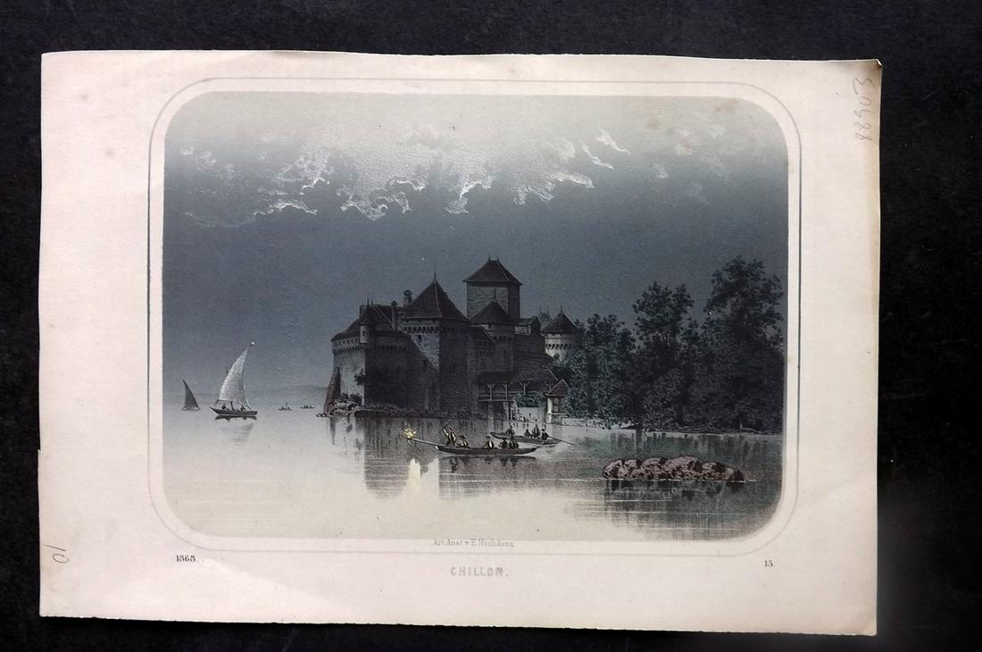 Hoffmann, Carl 1868 Hand Col Print. Chillon, Switzerland 15 (1 of 1)