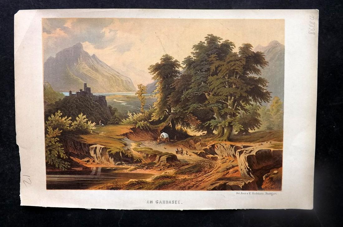 Hoffmann, Carl C1870 Hand Col Print. Am Gardasee, Lake Garda, Italy (1 of 1)