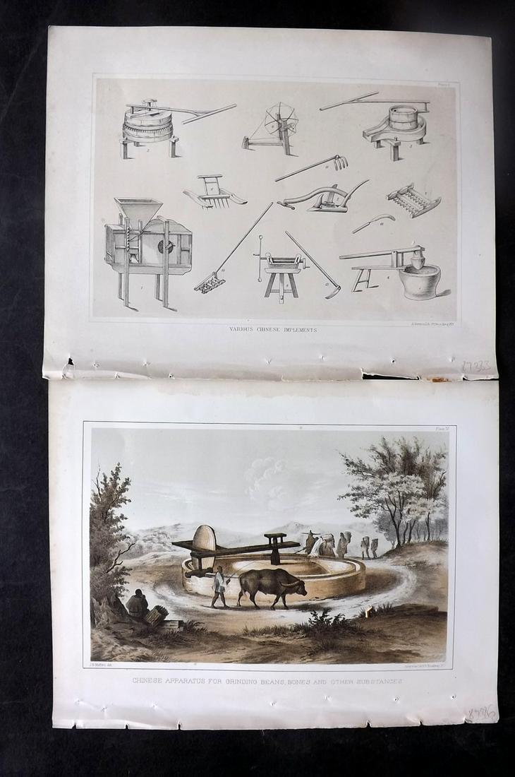 Perry, Commodore 1856 Pair of Prints of China. Grinding Beans & Implements (1 of 2)