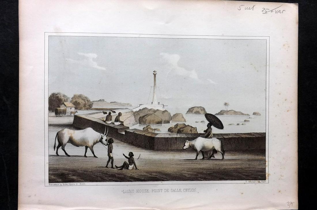 Perry, Commodore 1856 Print. Lighhouse, Ponte de Galle, Ceylon (1 of 2)