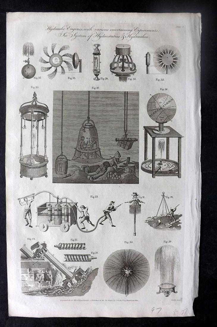 Hall, William 1789 Folio Print. Diving Bell, Fireworks etc (1 of 2)