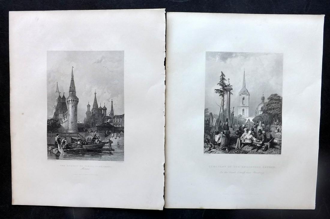 Fisher (Pub) C1845 Pair of Prints. Moscow & Smolensko, Russia: Steel Engraving Published 1844-47 by Fisher & Son, London for "The Peoples Gallery of Engravings" by the Rev. George Wright. Paper Size: 10.5 x 8.5 inch (27 x 22cm) Good Condition