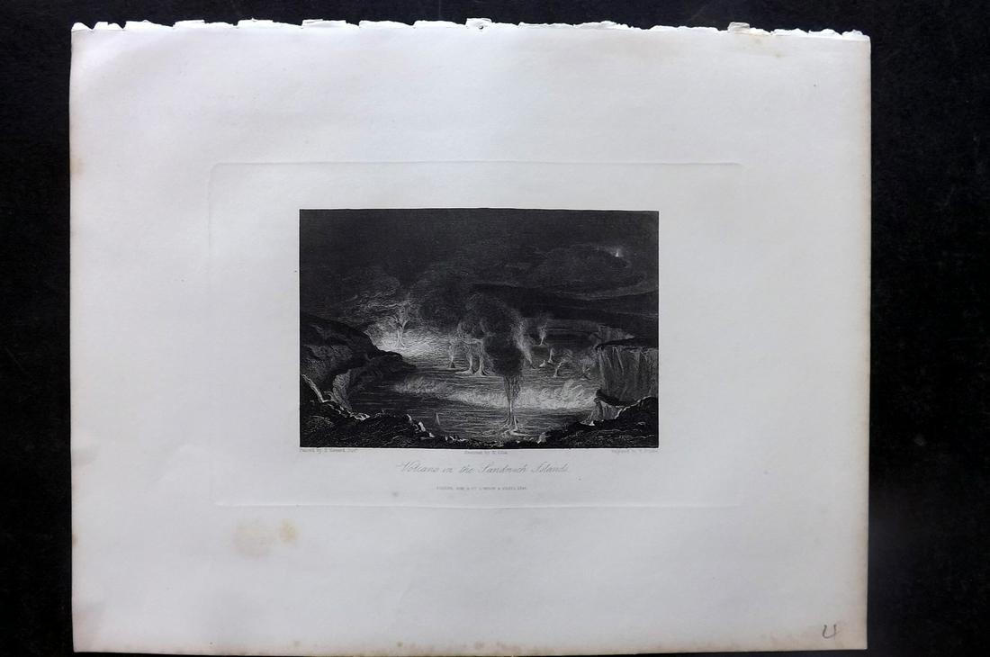 Fisher (Pub) C1845 Print. Volcano in the Sandwich Islands, Hawaii, USA: Steel Engraving Published 1844-47 by Fisher & Son, London for "The Peoples Gallery of Engravings" by the Rev. George Wright. Paper Size: 10.5 x 8.5 inch (27 x 22cm) Very minor margin toning. Good Cond