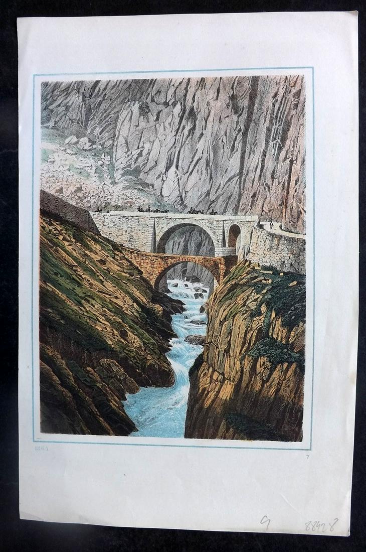 Hoffmann, Carl 1864 Hand Col Print. Devil's Bridge, St. Gotthards Pass, Switzerland 07 (1 of 1)