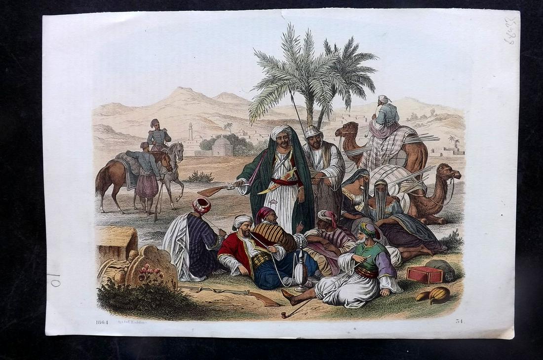 Hoffmann, Carl 1864 Hand Col Print. Holy Land Natives, Jerusalem 34: Hand Colored Lithograph Published 1842-80, Stuttgart for "Das Buch der Welt" by Carl Hoffmann. Paper Size: 9.5 x 7 inch (25 x 18cm) Approx. Good Condition overall