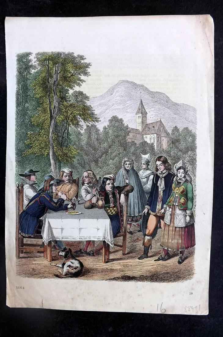 Hoffmann, Carl 1864 Hand Col Print. Swedish Village Scene, Sweden 19 (1 of 1)