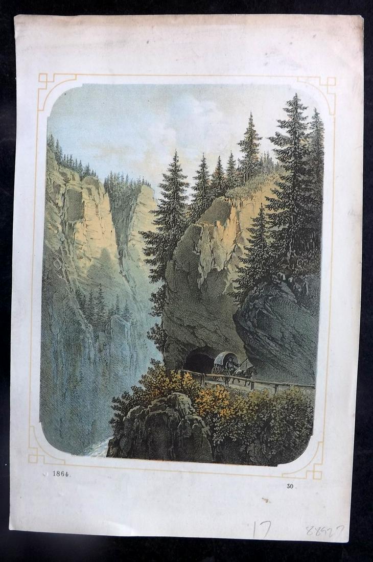 Hoffmann, Carl 1864 Hand Col Print. Switzerland Alps View 30: Hand Colored Lithograph Published 1842-80, Stuttgart for "Das Buch der Welt" by Carl Hoffmann. Paper Size: 9.5 x 7 inch (25 x 18cm) Approx. Good Condition overall