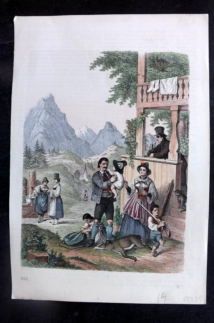Hoffmann, Carl 1864 Hand Col Print. Tyrol Scene, Austria 12 (1 of 1)