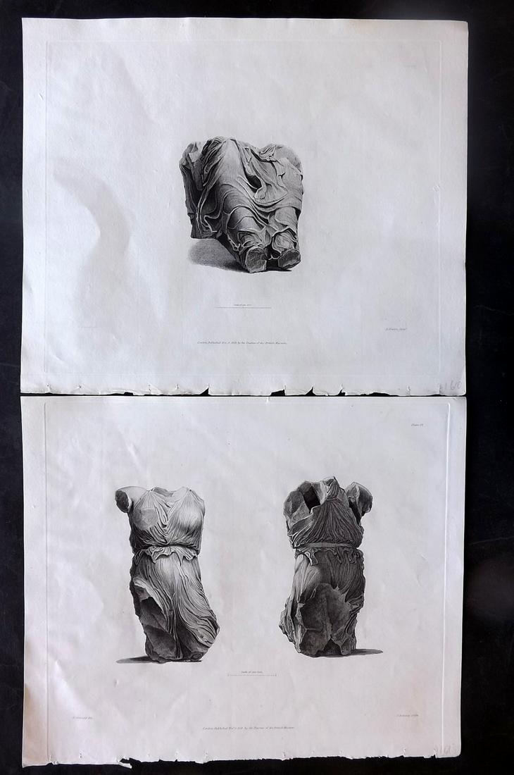British Museum Ancient Marbles 1828 Pair of Greek Statue Prints (1 of 2)