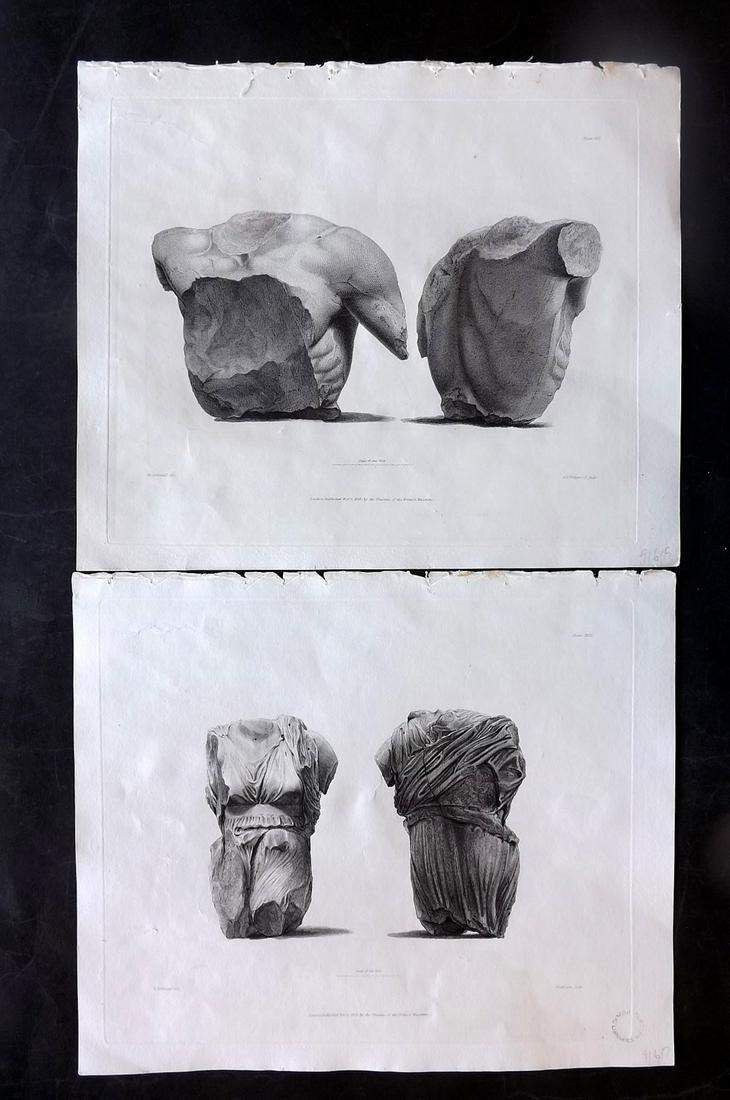 British Museum Ancient Marbles 1828 Pair of Greek Statue Prints (1 of 2)