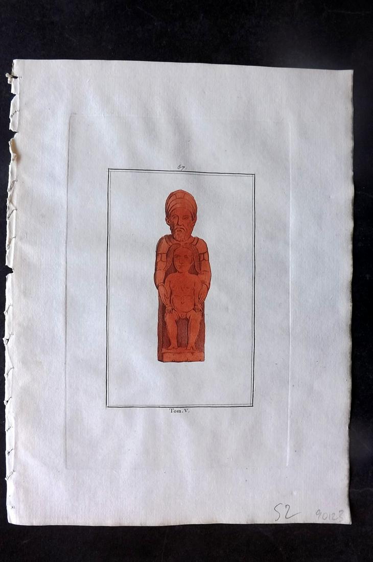 d'Hancarville & David 1788 Hand Col Print. Antiquities 57: Hand Colored Copper Plate Published 1785-88, Paris for "Antiquites Etrusques, Grecques et Romaine" by Pierre Francois Hugues d'Hancarville. Illustrated by F. A. David. Paper Size: 10.5 x 8 inch (27 x 