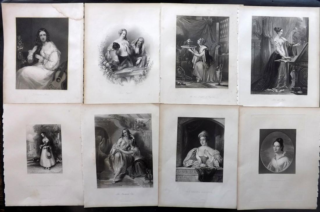Fisher (Pub) C1845 Lot of 8 Steel Engravings. Pretty Ladies (1 of 2)