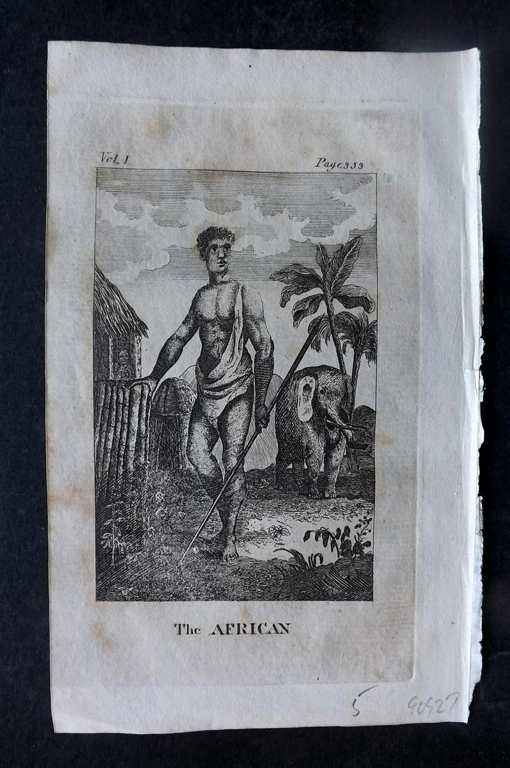 Goldsmith, Oliver 1804 Antique Print. African Africa: Copper Plates Published 1804, York for "A History of the Earth and Animated Nature" by Oliver Goldsmith. Paper Size: 8 x 5 inch (20 x 13cm) Toning present