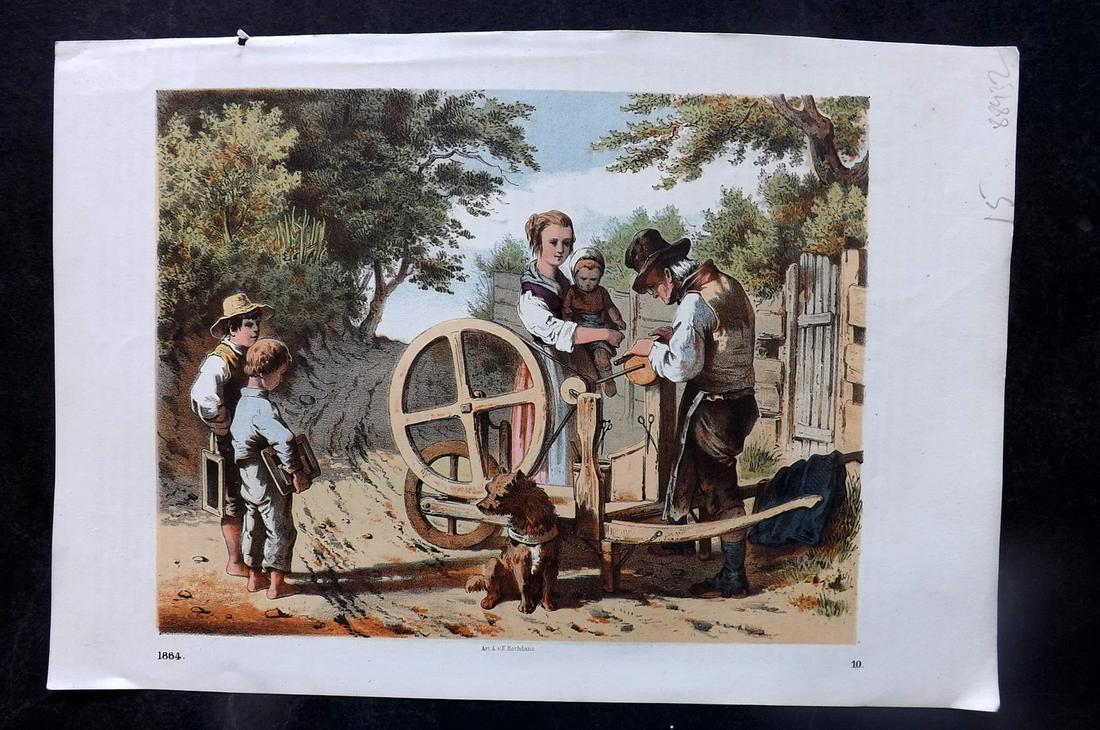 Hoffmann, Carl 1864 Hand Col Print. Scissor Grinder (Sharpener) Germany 10 (1 of 1)