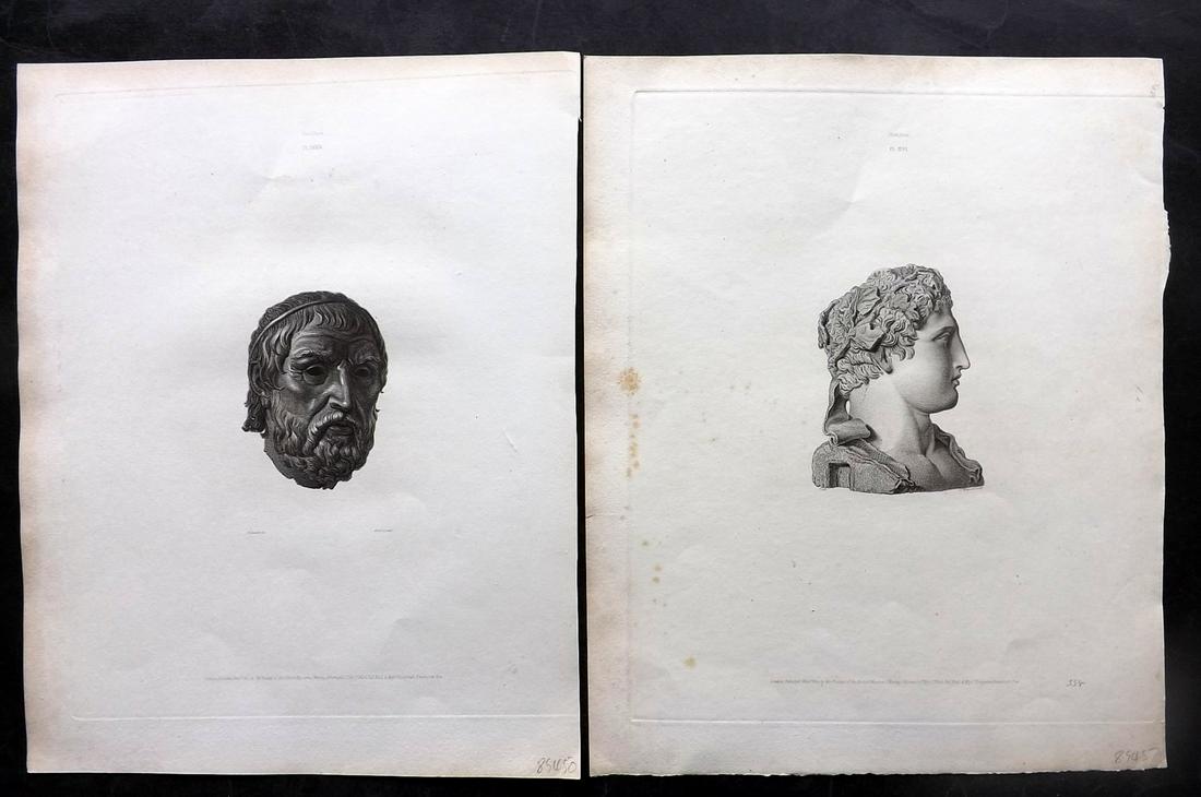 British Museum Ancient Marbles 1815 Pair of Greek Statue Bust Prints (1 of 2)