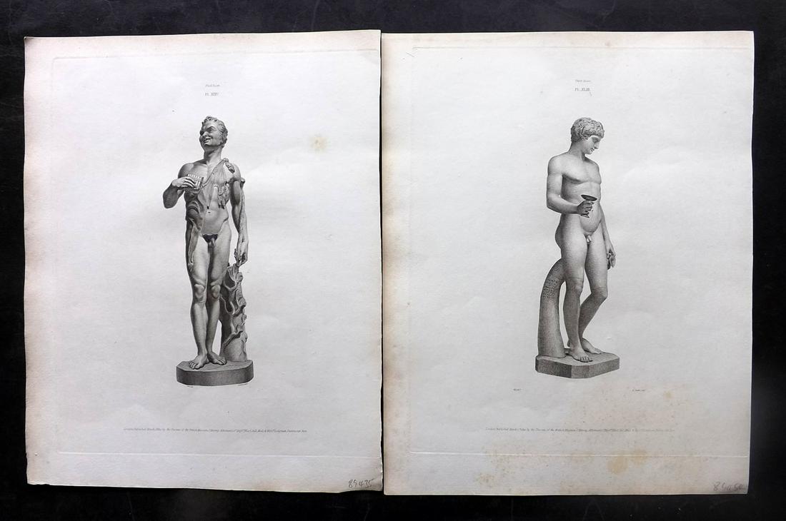British Museum Ancient Marbles 1815 Pair of Greek Statue Prints (1 of 2)