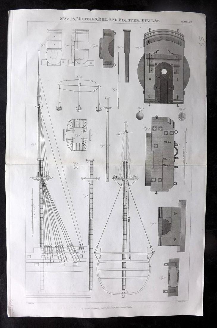 Falconer & Burney 1815 Folio Ship Print. Masts, Mortars, Bed-Bolster, Shell (1 of 2)