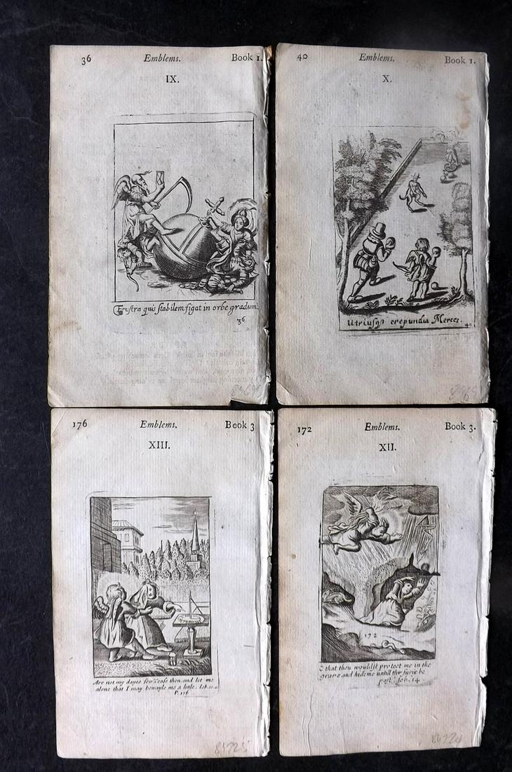 Quarles, Francis 1736 Lot of 4 Antique Emblem Prints (1 of 2)