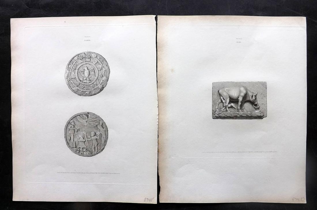 British Museum Ancient Marbles 1815 Pair of Greek Prints. Bas Relief, Patera (1 of 2)