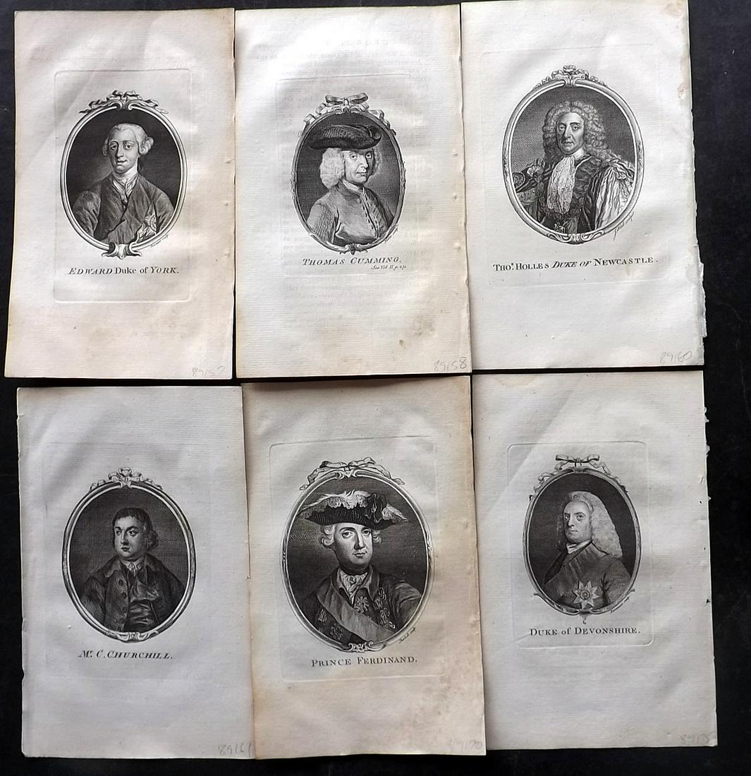 Smollett, Tobias C1760 Lot of 6 Copper Engraved Portraits: Copper Plate Published 1757-65, London for "A Complete History of England" by Tobias George Smollett. Paper Size: 8 x 5 inch (21 x 13cm) Very minor margin toning and margin text offsetting. Occasional